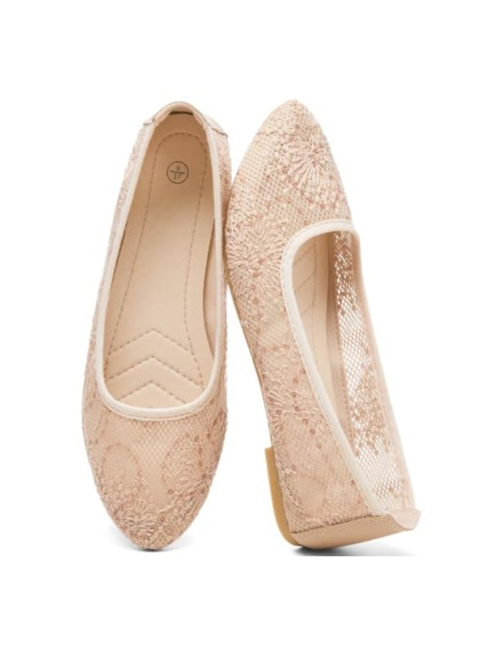 Women's Lace Ballet Flats Breathable Mesh Pointed Toe Slip-On Shoes
